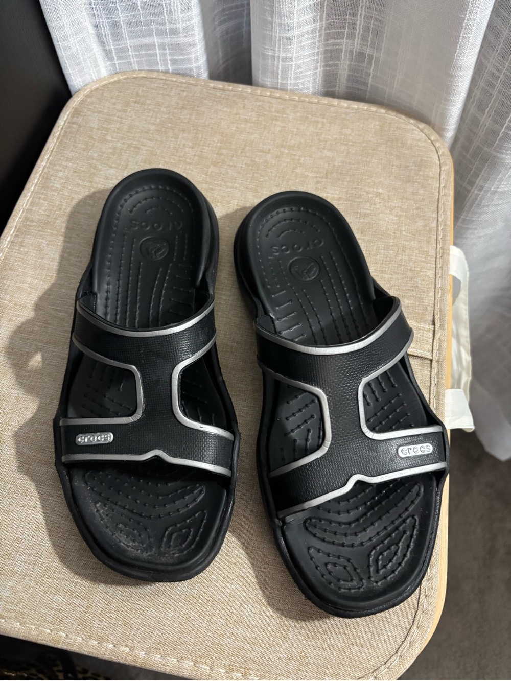 CROCS Black Slide Sandals with Silver Accents